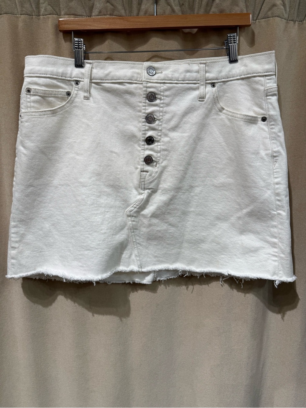 Cream Button-Front Denim Mini Skirt